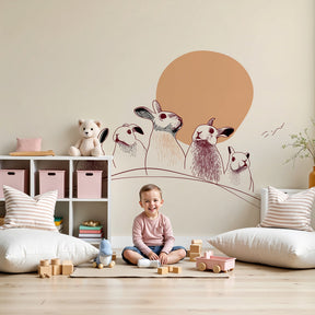 Bunny rabbit mural wallpaper in modern nursery with neutral decor by Kids-Mundo
