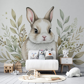 Nature-inspired bunny wallpaper creating serene woodland atmosphere in kids room by Kids-Mundo