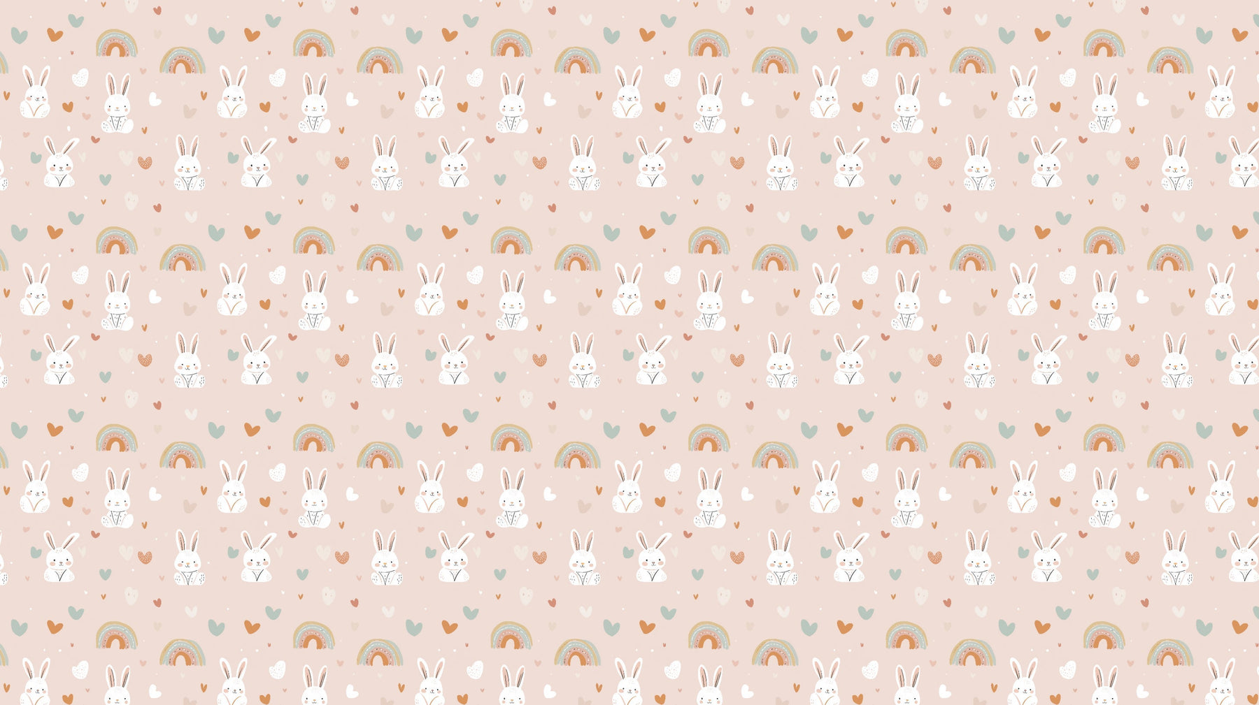 Detailed bunny rainbow mural wallpaper design pattern with hearts by Kids-Mundo