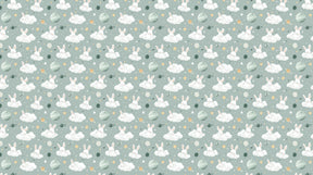 Detailed bunny space mural wallpaper design pattern with clouds and stars by Kids-Mundo