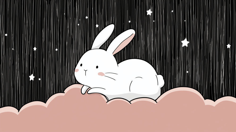 Detailed dreamy bunny on starry cloud mural wallpaper design pattern by Kids-Mundo