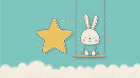 Detailed bunny swing starry mural wallpaper design pattern with clouds by Kids-Mundo