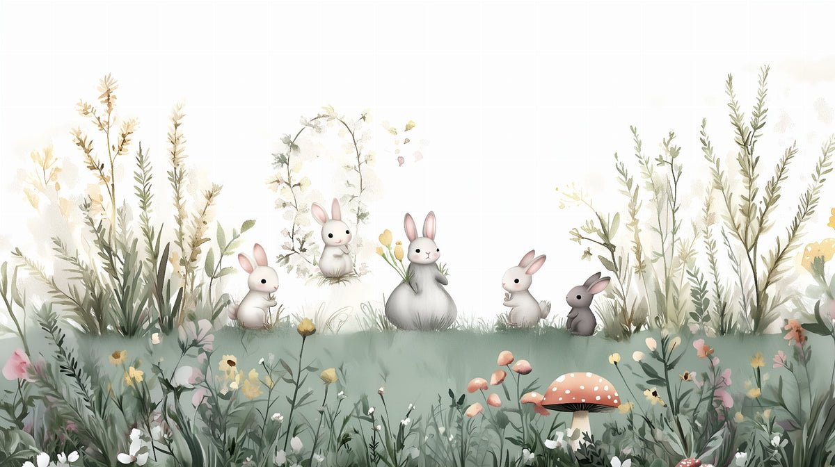 Bunnies in a Wild Meadow Wall Mural