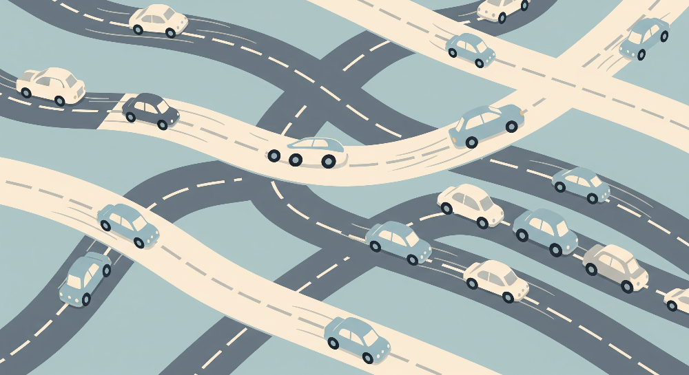 Colourful Busy Roads and Cars Wall Mural