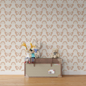 Delicate butterfly rainbow wallpaper creating magical atmosphere in children's bedroom