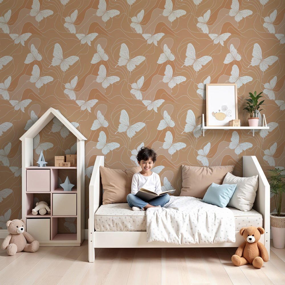 Delicate white butterfly mural wallpaper creating peaceful nursery atmosphere by Kids-Mundo
