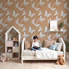 Delicate white butterfly mural wallpaper creating peaceful nursery atmosphere by Kids-Mundo