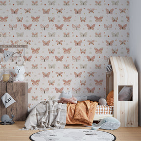 Soft pastel butterfly mural wallpaper enhancing playroom decor by Kids-Mundo
