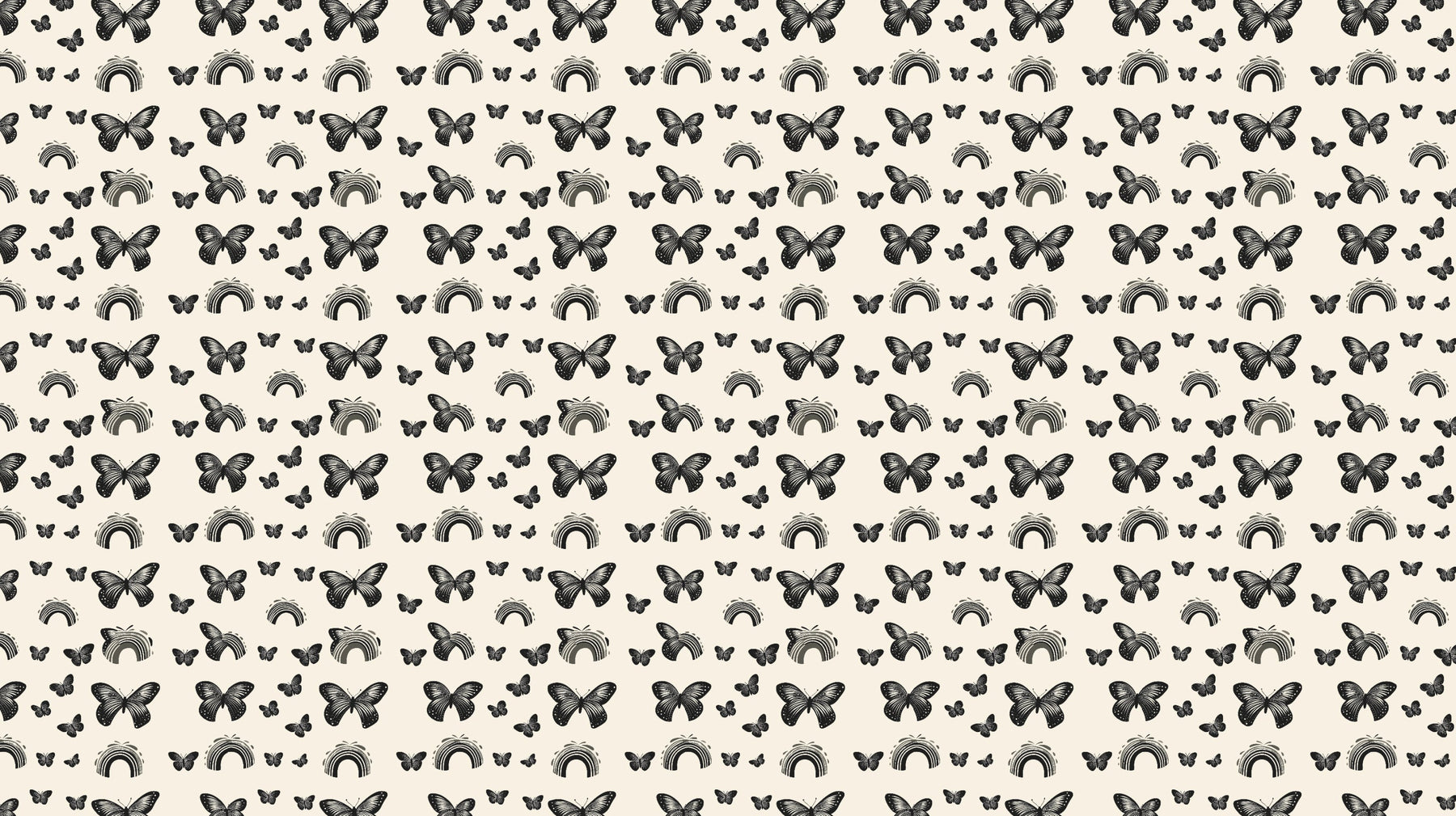 Detailed butterfly and rainbow mural wallpaper design pattern on beige background by Kids-Mundo