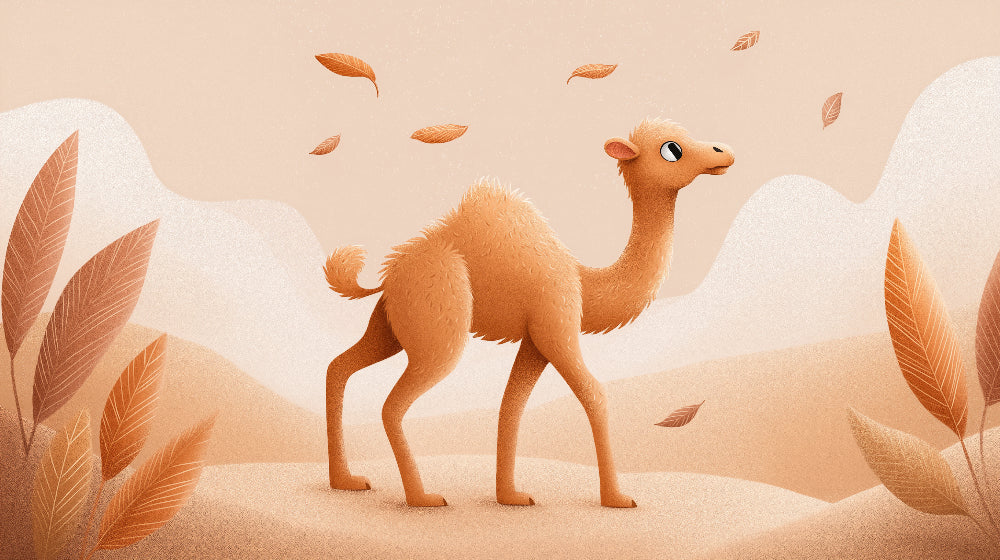 Detailed camel desert landscape mural wallpaper design pattern with warm beige tones by Kids-Mundo