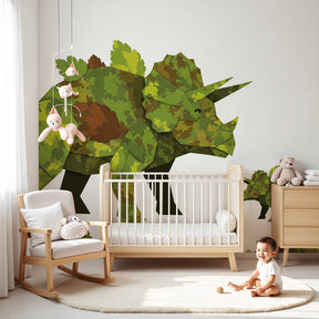 Camouflaged dinosaur mural wallpaper creating prehistoric adventure nursery decor by Kids-Mundo