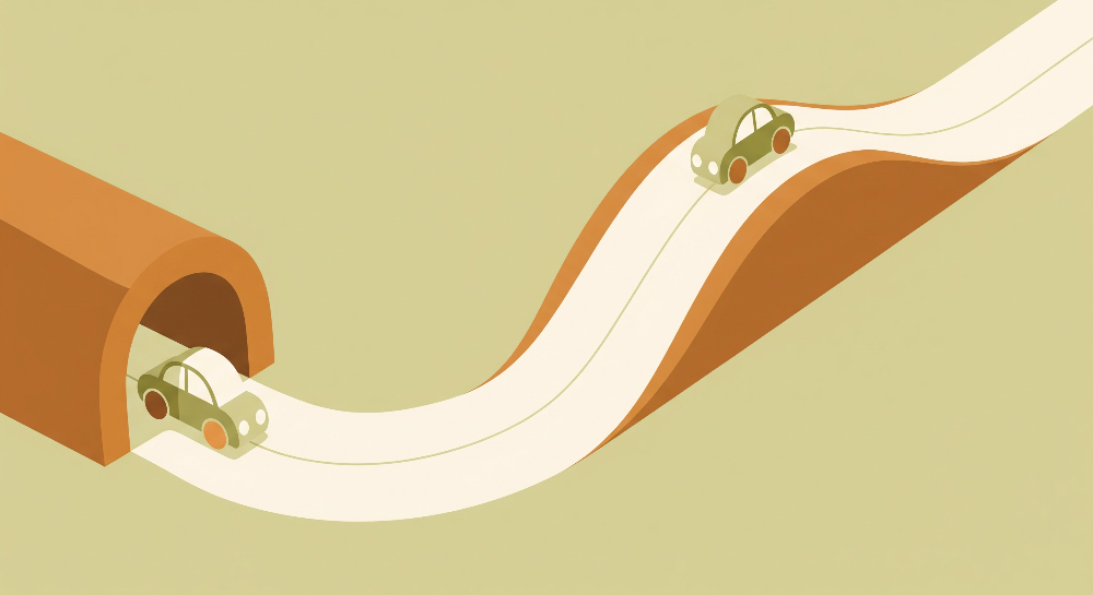 Little Car Winding Through a Tunnel Wall Mural