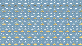 Detailed cars mural wallpaper design pattern showing colorful vehicles floating in cloudy sky by Kids-Mundo