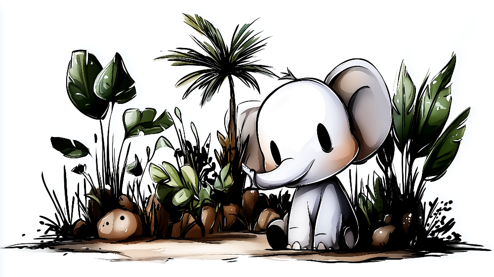 Cute Cartoon Baby Elephant Jungle Wall Mural