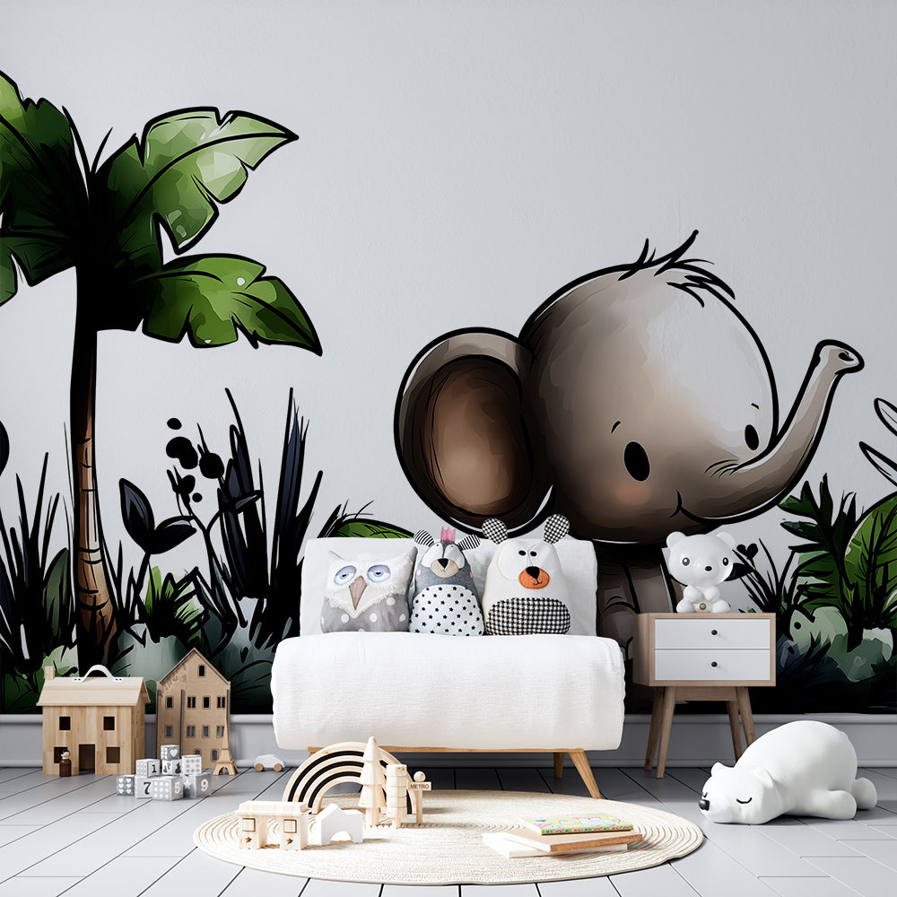 Kids-Mundo jungle elephant mural bringing movement to a child's bedroom wall