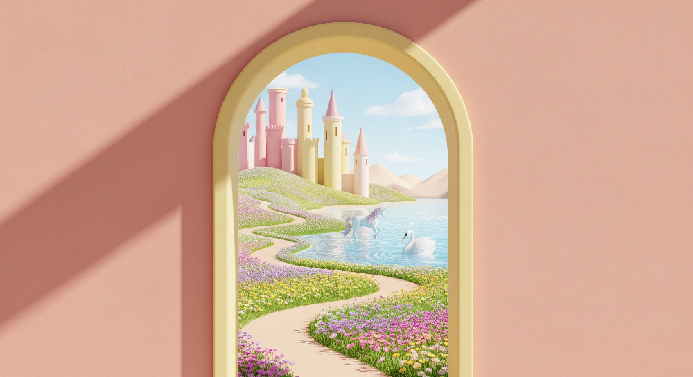 Fairytale Castle Lake Unicorn Wall Mural
