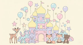 Detailed castle and forest animals mural wallpaper design pattern by Kids-Mundo