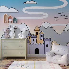 Fairy-tale castle wallpaper transforming children's room into magical kingdom by Kids-Mundo