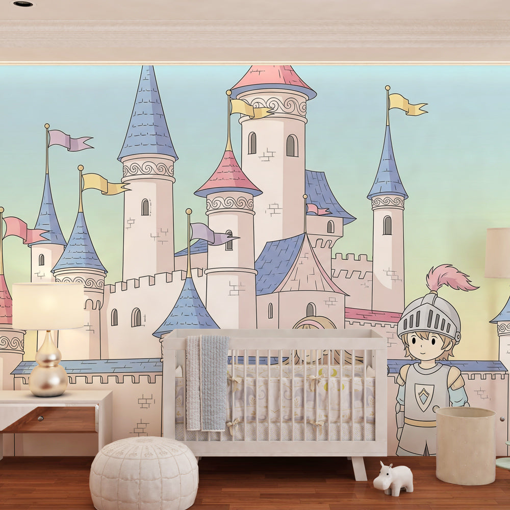 Princess and prince castle wallpaper creating magical children's bedroom decor by Kids-Mundo