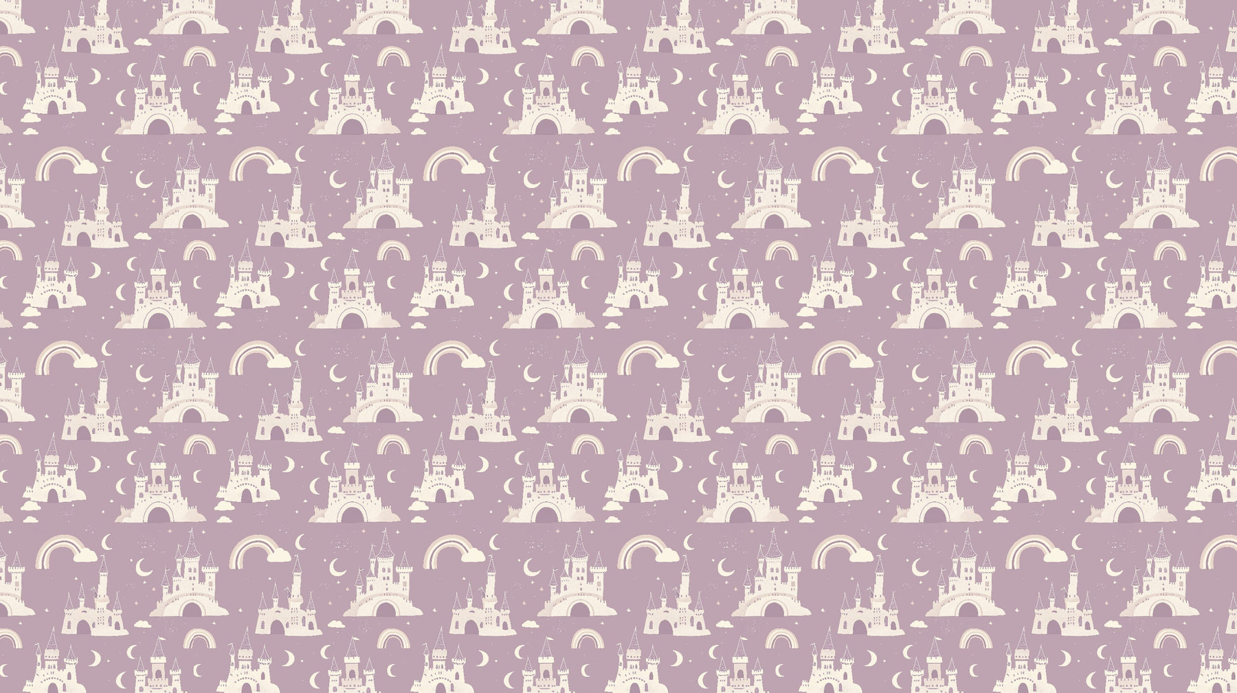 Detailed castle rainbow mural wallpaper design pattern with enchanted fairytale motifs by Kids-Mundo