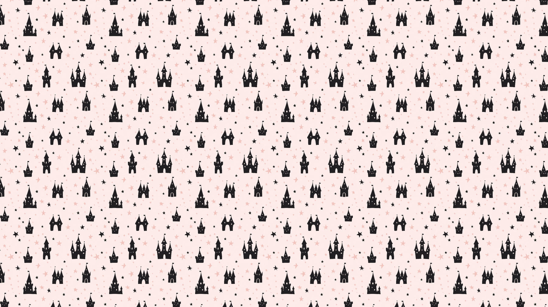 Detailed pink castle stars mural wallpaper design pattern showing fairytale motifs by Kids-Mundo