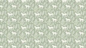 Detailed cat and foliage mural wallpaper design pattern with white cats on pale green background by Kids-Mundo