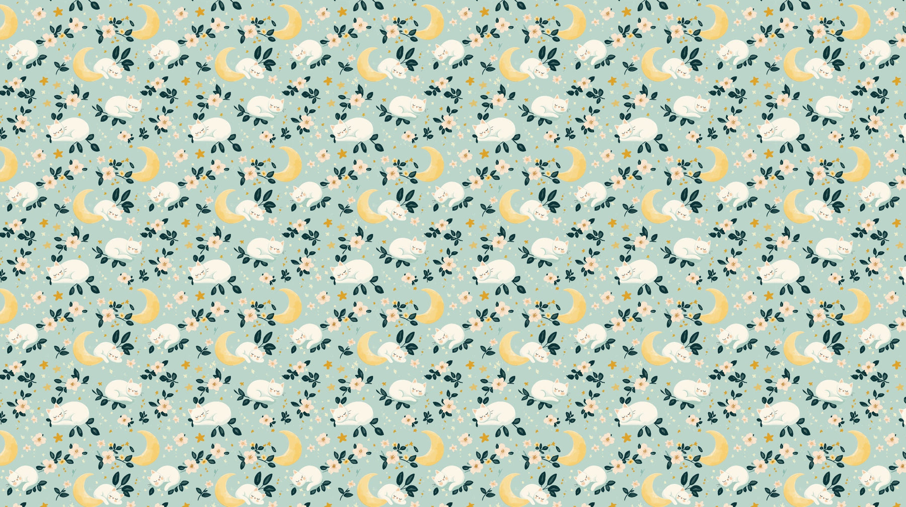 Detailed cat mural wallpaper design pattern featuring sleeping cats with stars and moons by Kids-Mundo