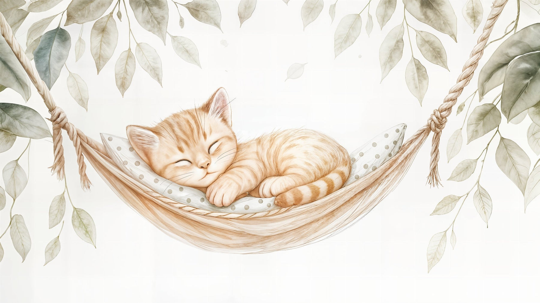 Detailed sleepy kitten in hammock mural wallpaper design pattern by Kids-Mundo