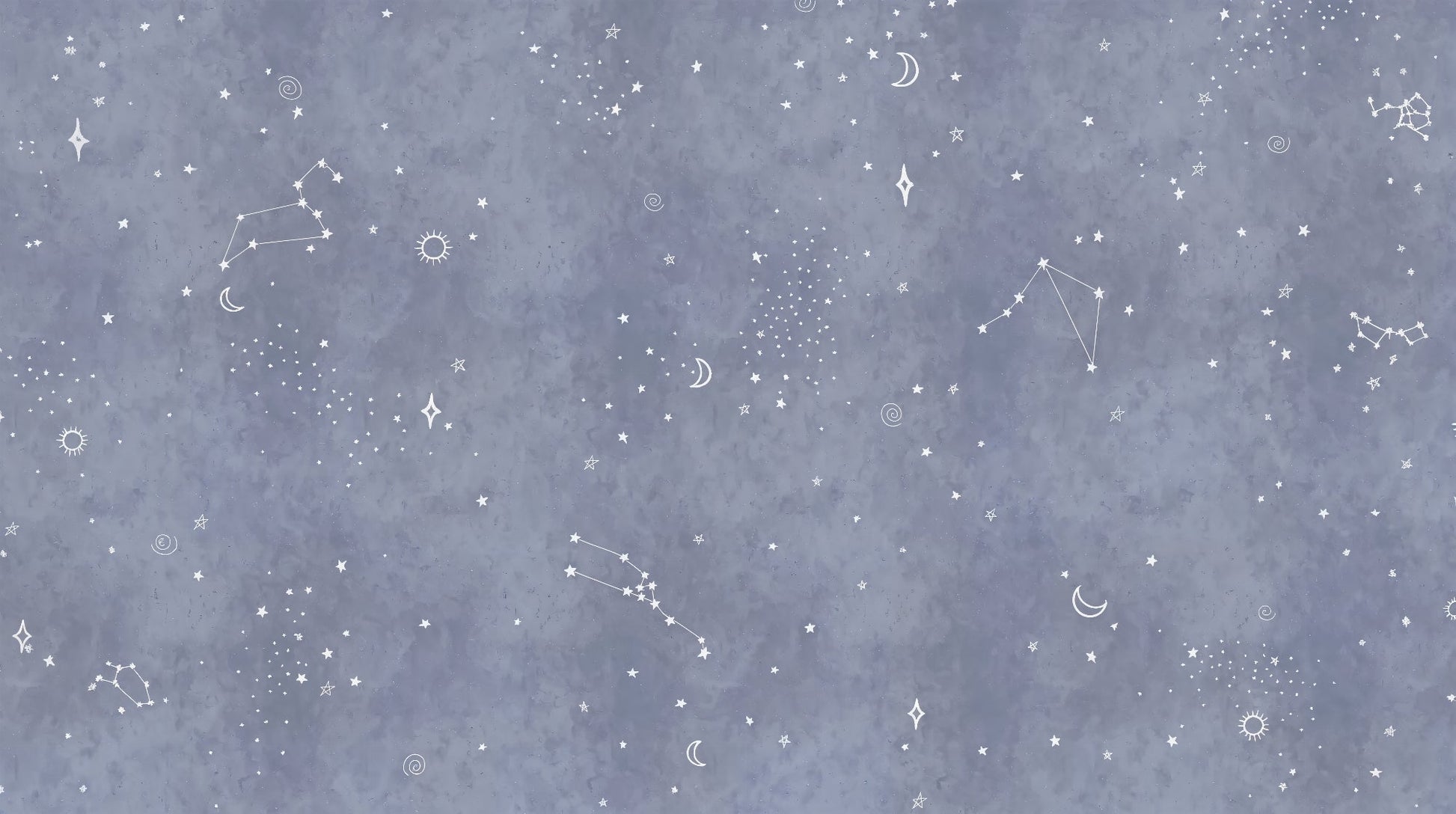 Kids-Mundo flat artwork of the constellation wall mural with stars and moons on a blue-grey sky