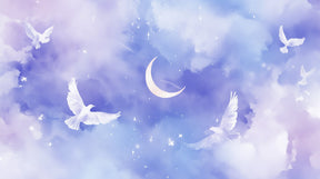 Detailed celestial doves and moon mural wallpaper design pattern by Kids-Mundo