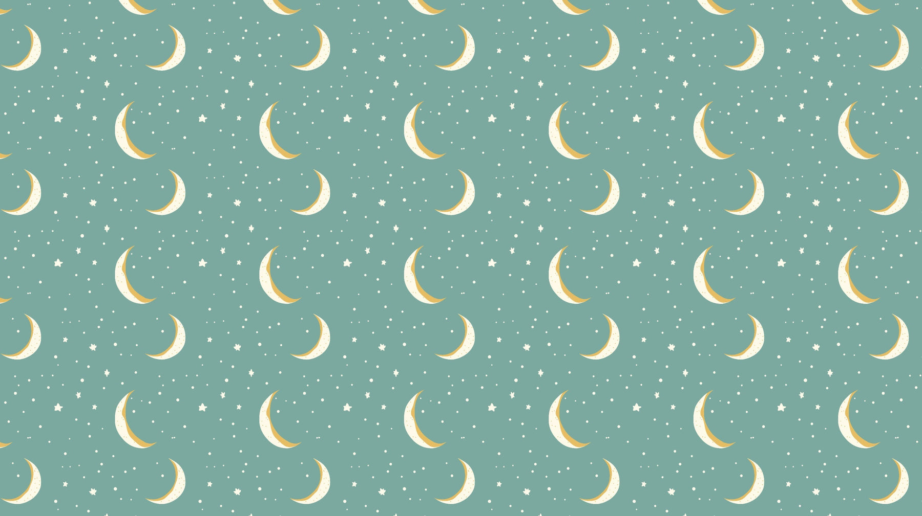 Detailed golden moon and stars on turquoise mural wallpaper design pattern by Kids-Mundo