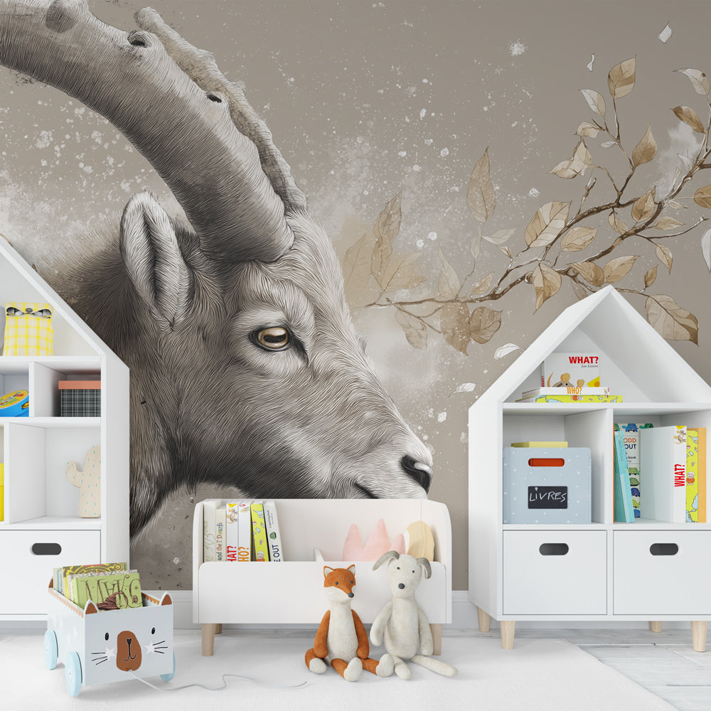 Nature safari chamois wallpaper creating peaceful atmosphere in children's bedroom decor