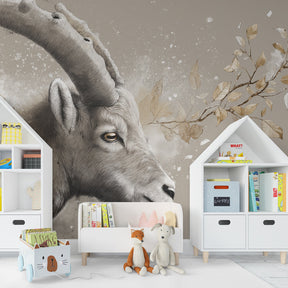 Nature safari chamois wallpaper creating peaceful atmosphere in children's bedroom decor