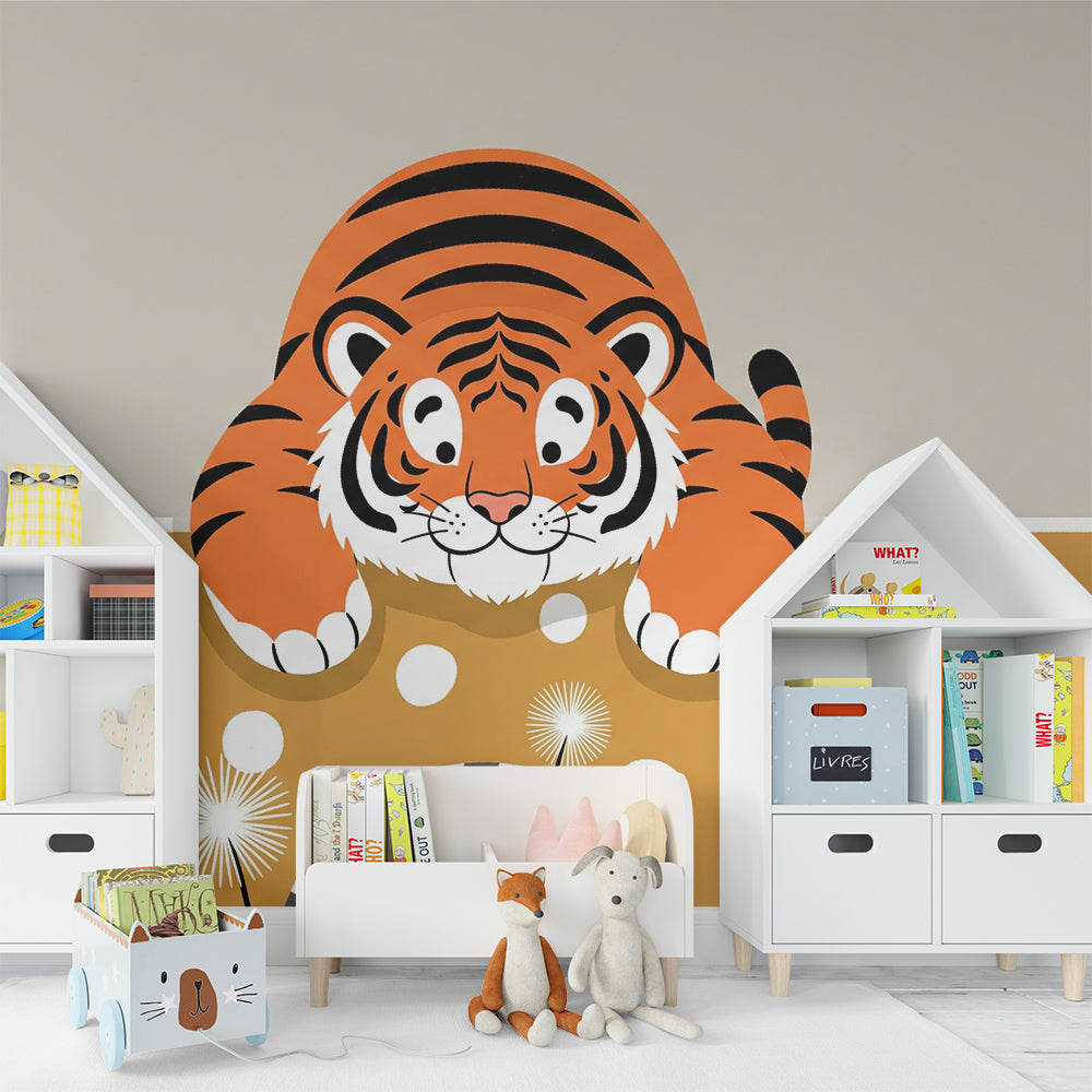 Kids-Mundo playful tiger cub design brightening a colourful children's playroom wall area