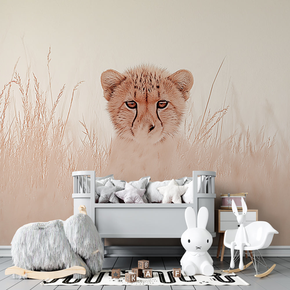 Safari cheetah wallpaper creating adventure-themed children's bedroom decor