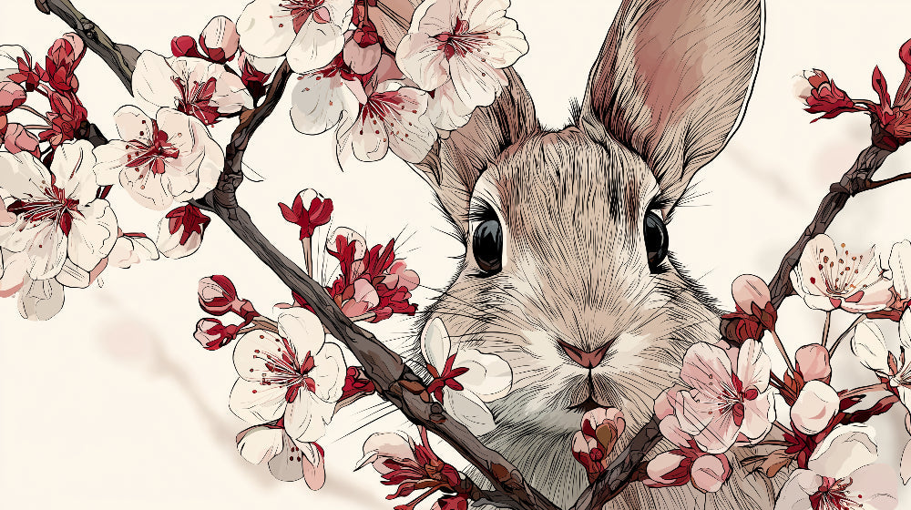 Detailed cherry blossom bunny rabbit mural wallpaper design pattern by Kids-Mundo