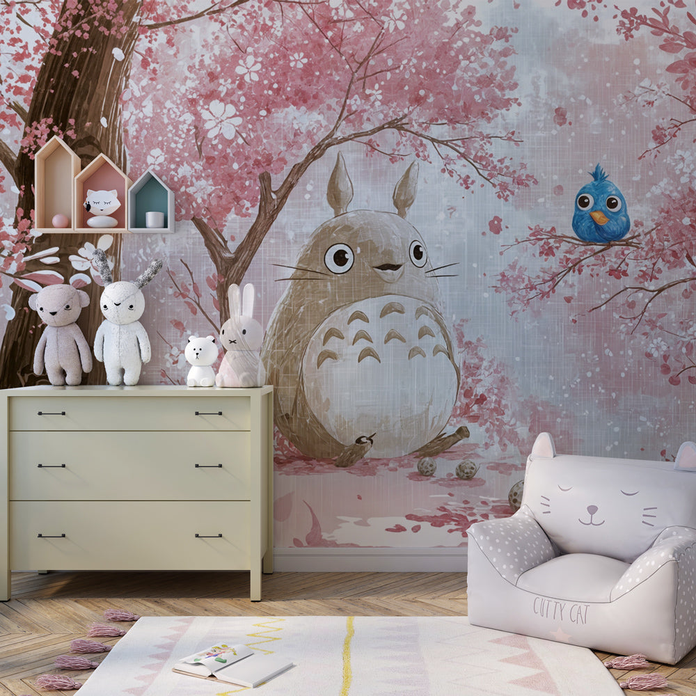 Enchanted floral mural wallpaper creating magical atmosphere in children's bedroom decor