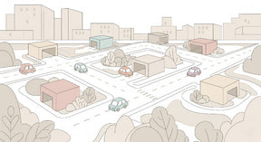 Detailed city traffic mural wallpaper design pattern showing winding roads and pastel cars by Kids-Mundo
