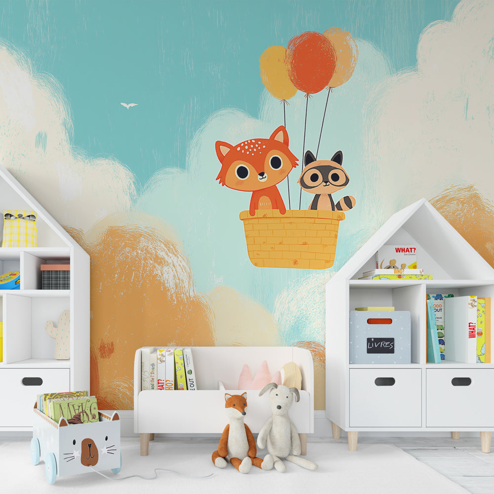 Animal adventure wallpaper transforming playroom with pastel cloud design by Kids-Mundo