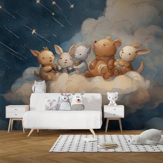 Kids-Mundo cuddly animal wall mural styled in a cosy children's bedroom
