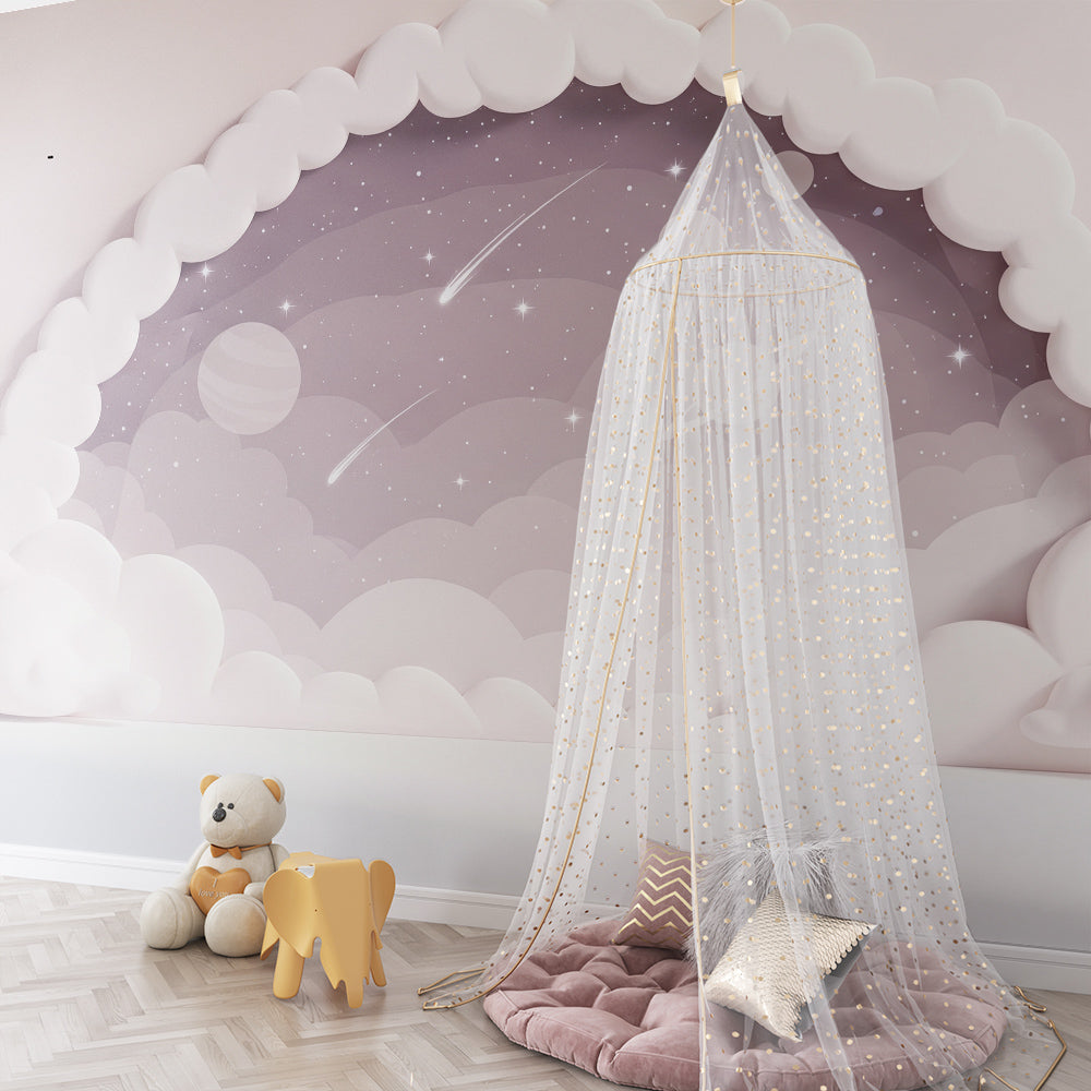 Kids-Mundo starry sky wall mural with clouds featured in a calm kids bedroom