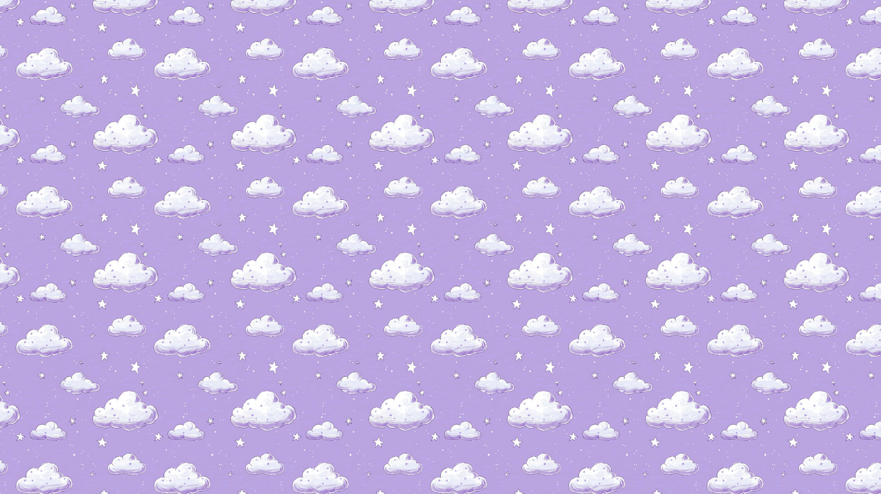 Detailed purple cloud mural wallpaper design pattern with white clouds and stars by Kids-Mundo