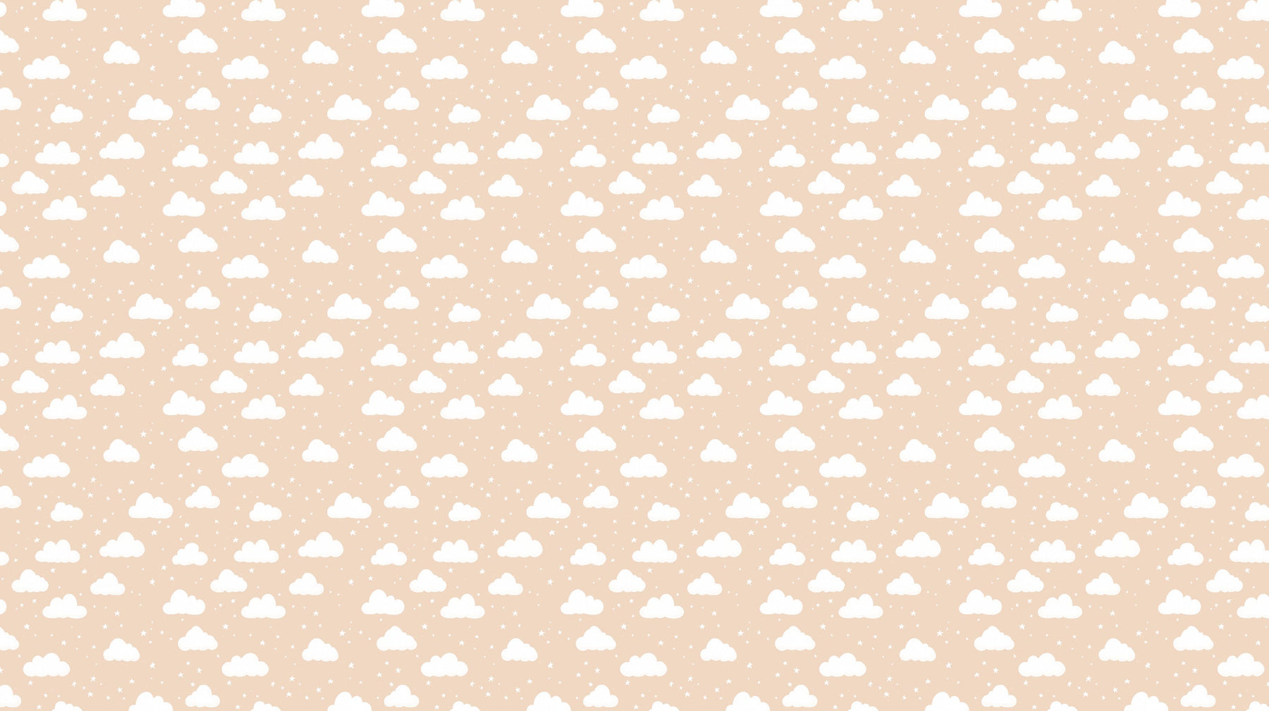 Detailed white clouds and stars mural wallpaper design pattern on beige background by Kids-Mundo