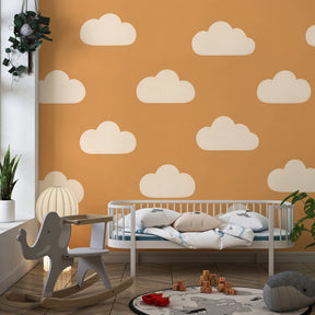 Peaceful cloud mural wallpaper transforming kids room into serene sky sanctuary by Kids-Mundo