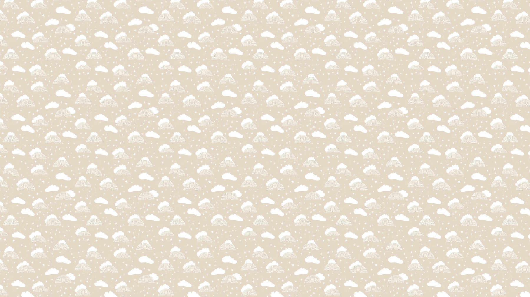 Detailed cloud rainbow mural wallpaper design pattern with soft beige background by Kids-Mundo