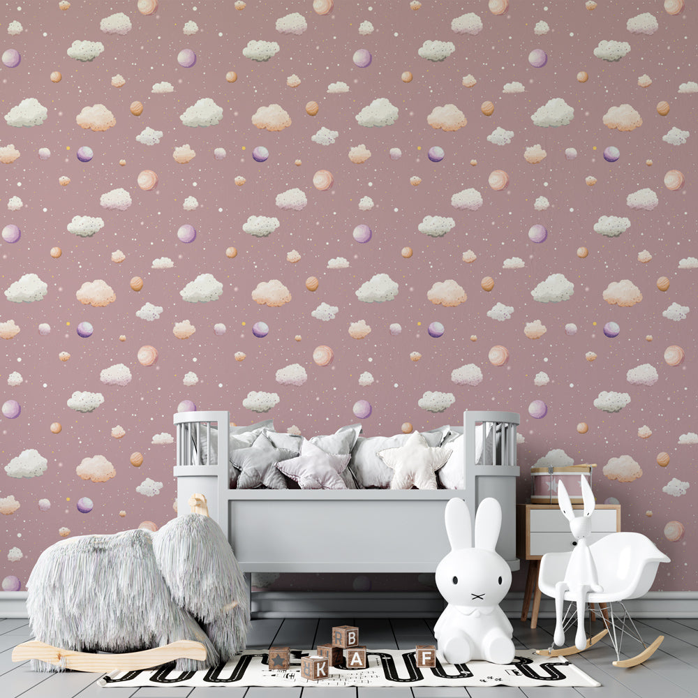 Pastel cloud mural wallpaper creating dreamy atmosphere in children's room by Kids-Mundo
