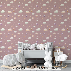 Pastel cloud mural wallpaper creating dreamy atmosphere in children's room by Kids-Mundo