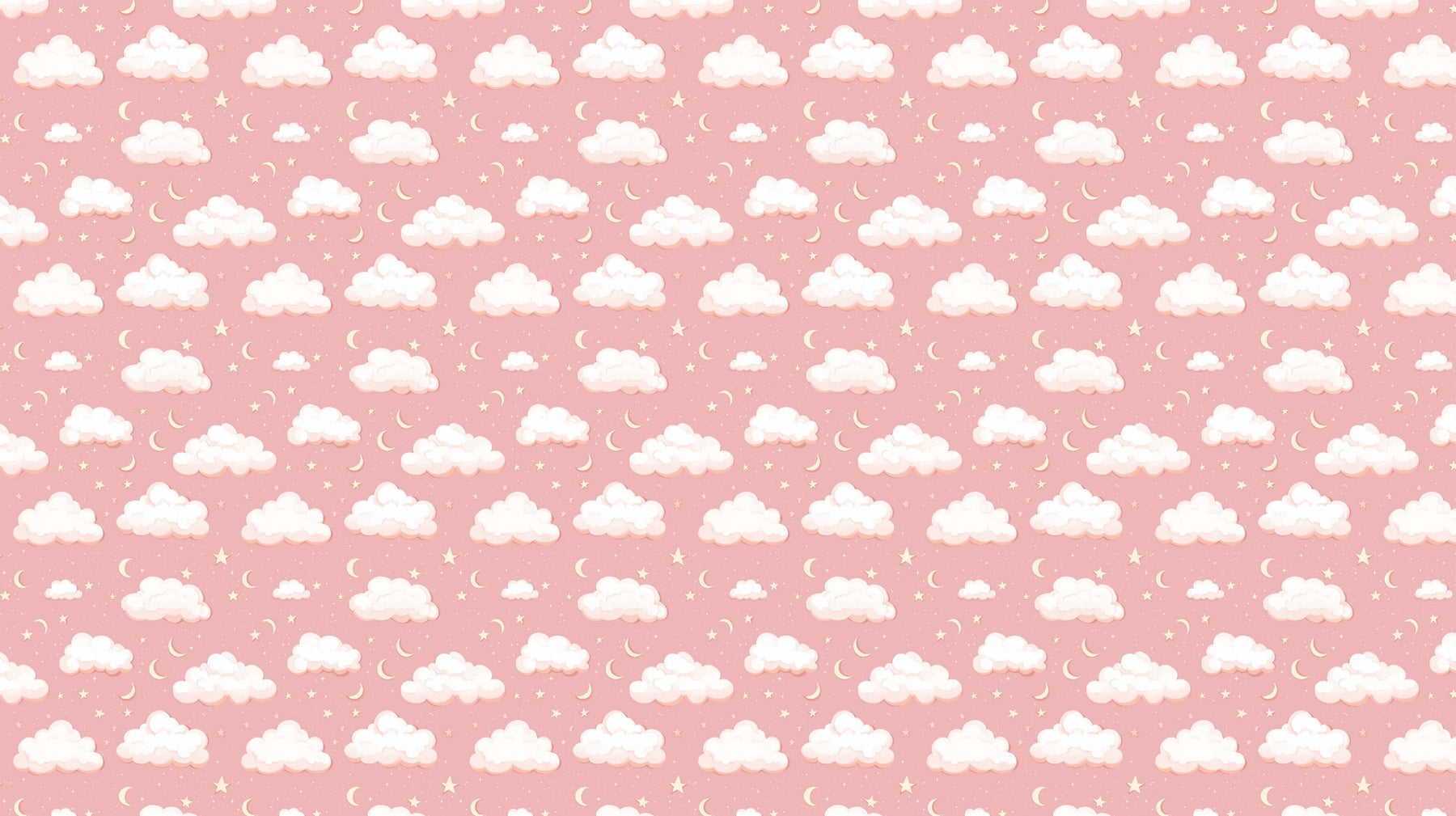 Detailed cloud stars mural wallpaper design pattern with pink background by Kids-Mundo