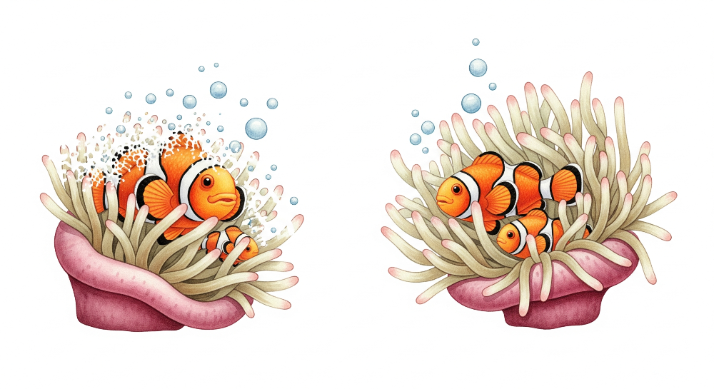 Flat artwork of the Kids-Mundo clownfish and coral anemone wall mural design