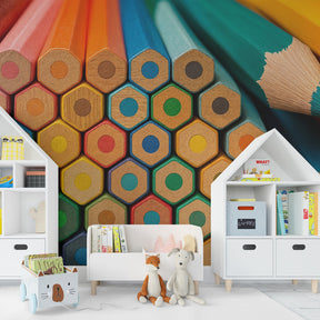 Artistic colored pencils wallpaper creating inspiring creative space for children